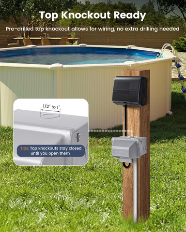 SURAIELEC horizontal mount outlet box blends with fence grids