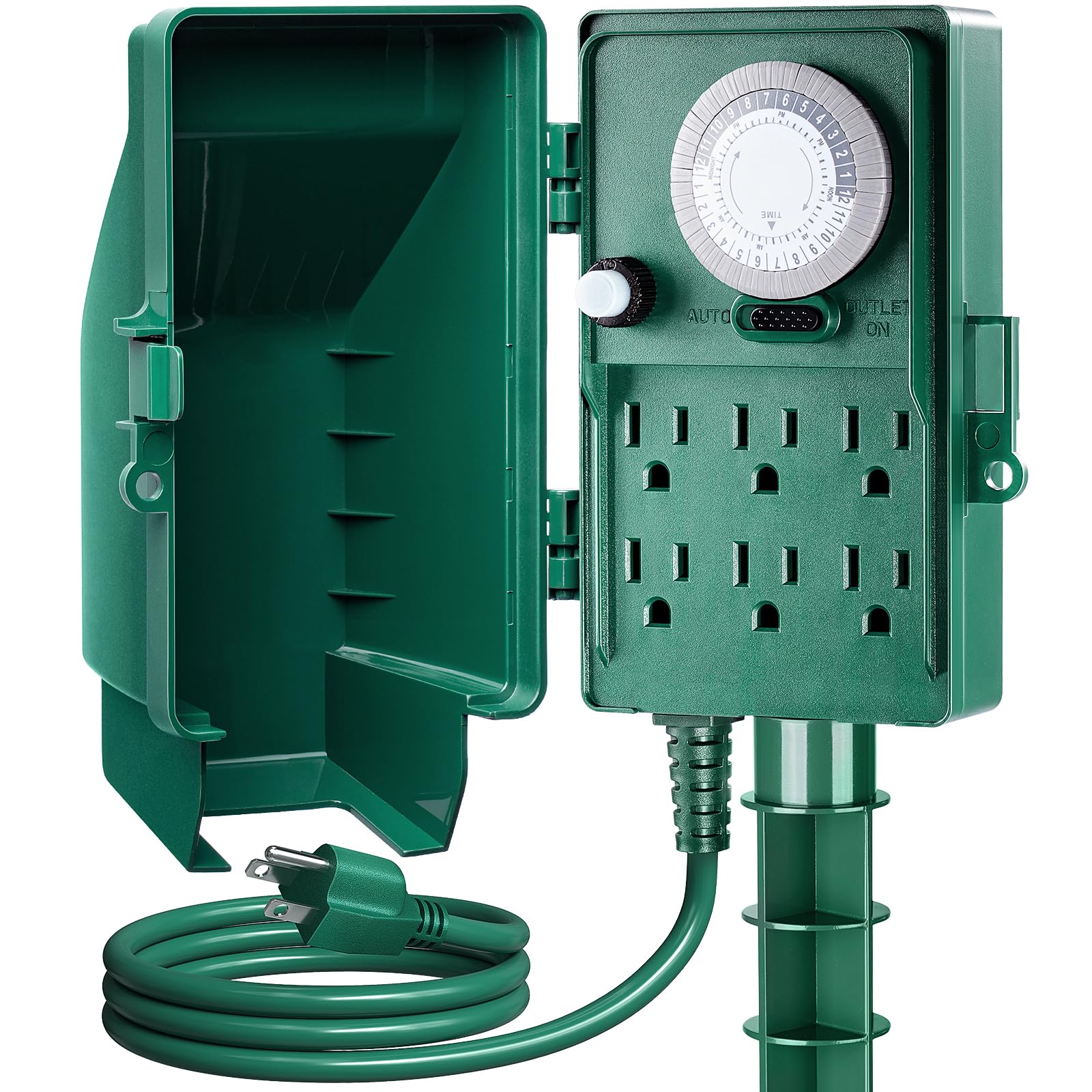 SURAIELEC outdoor power stake timer front view powering landscape lights