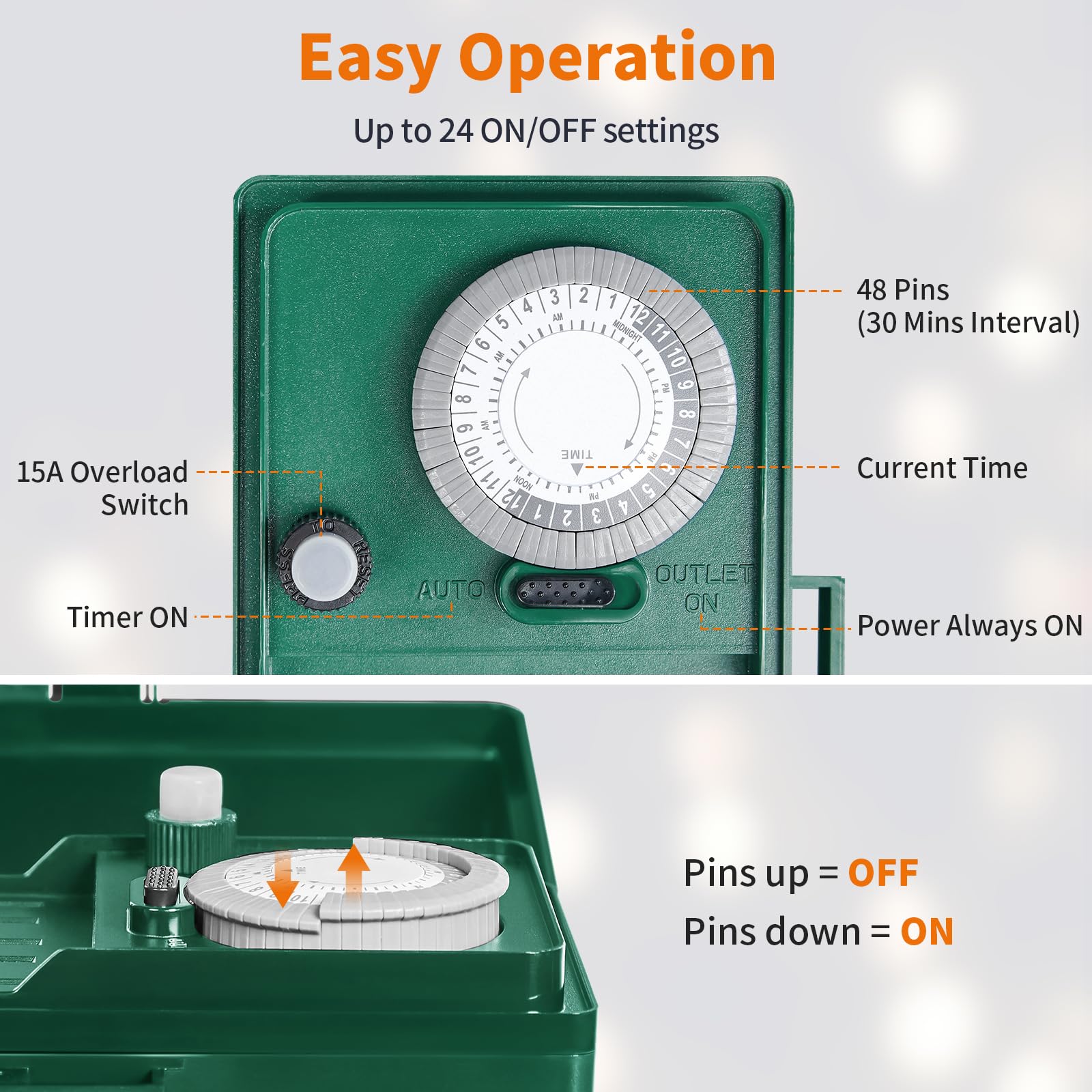 SURAIELEC outdoor timer side view showing six outlets for yard use