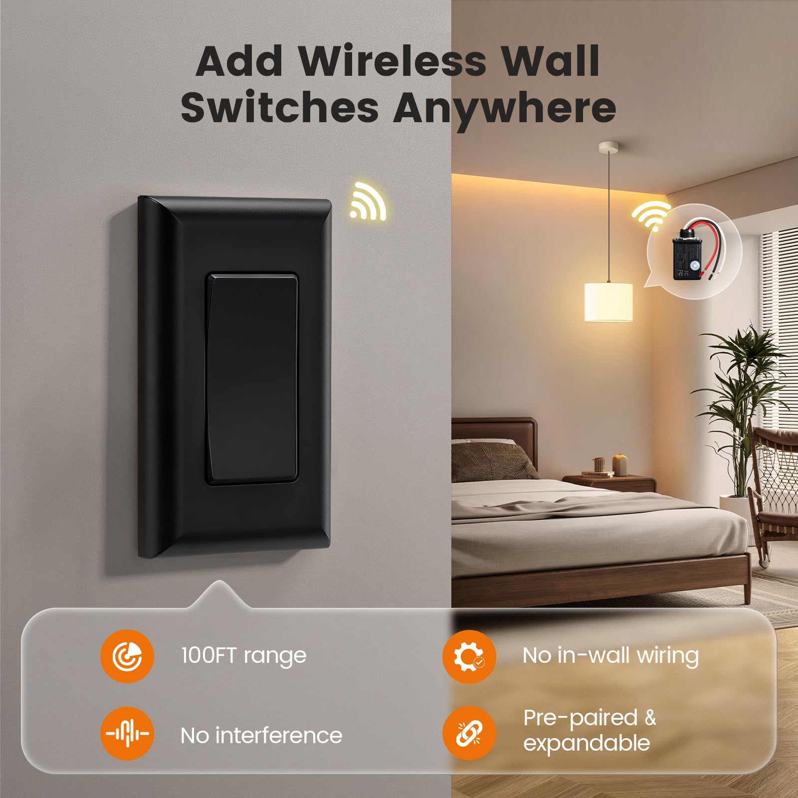 SURAIELEC receiver relay unit installed between power and lamp for wiring-free setup