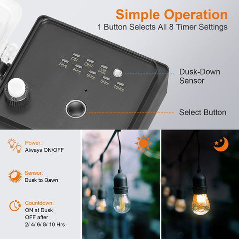 SURAIELEC six-outlet outdoor power strip powers multiple devices.