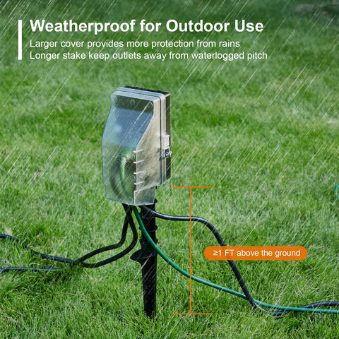 SURAIELEC waterproof outdoor timer outlet resists rain.