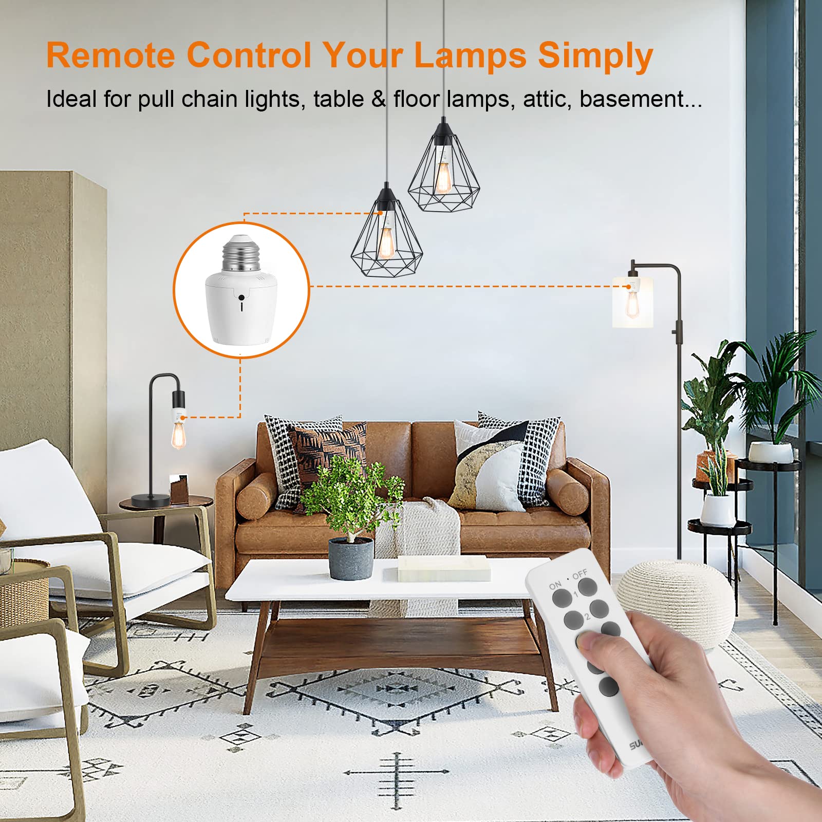 Suraielec wireless socket mounted on lamp base for convenient operation