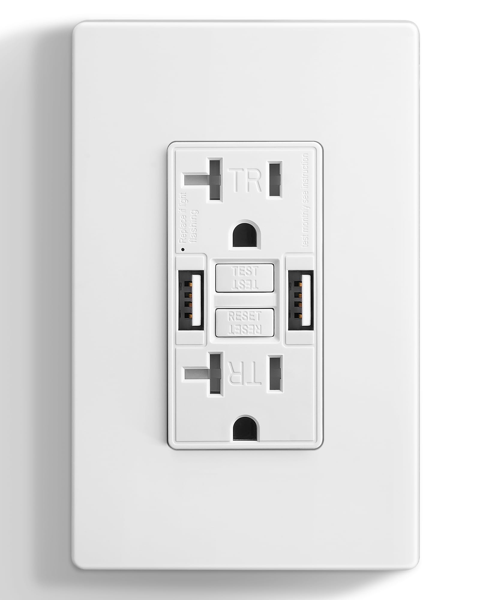 SURAIELEC 20A GFCI outlet with dual USB ports for convenient charging.