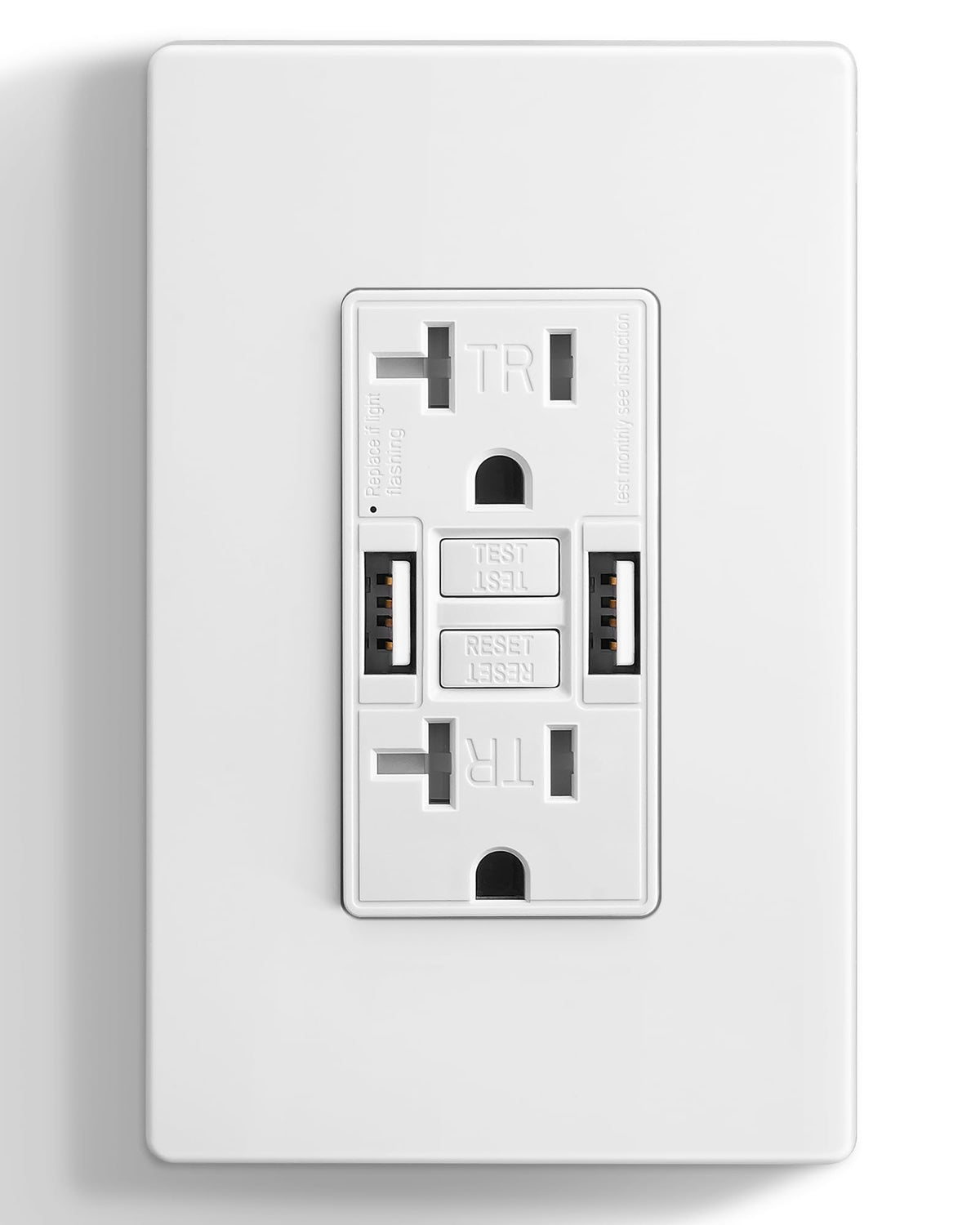 SURAIELEC 20A GFCI outlet with dual USB ports for convenient charging.