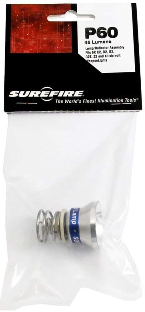 SureFire P60 xenon lamp shown in angle view highlighting precision design and performance.