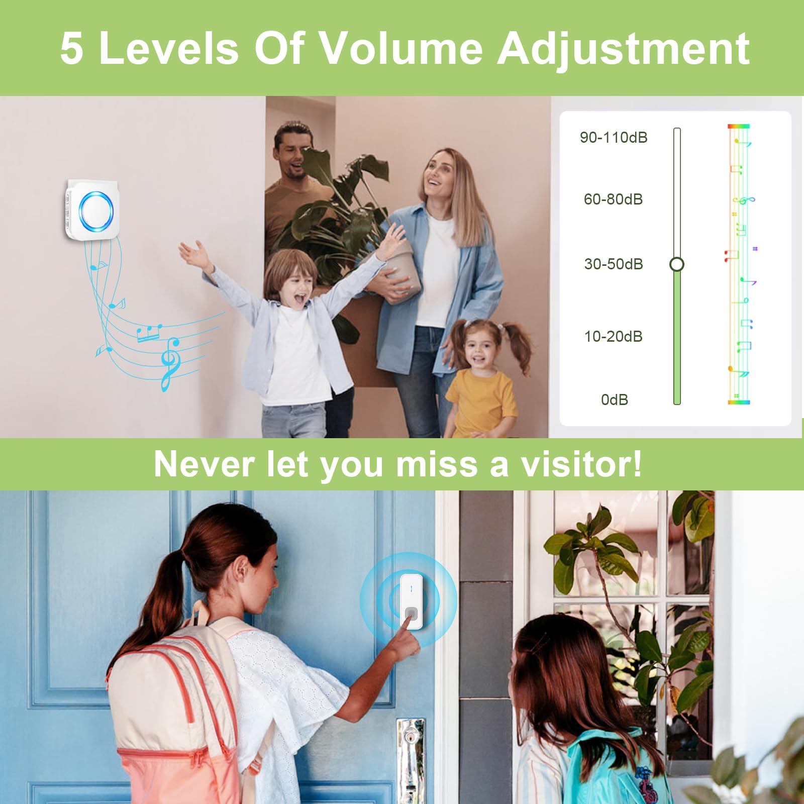 SURFOU doorbell with 55 chimes and adjustable volume for personalized alerts