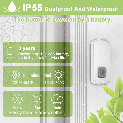 SURFOU doorbell with 1300ft range for distant rooms and large areas