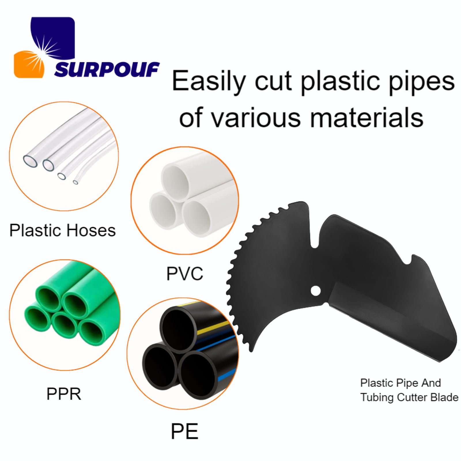 SURPOUF 30093 blade close-up highlights durable edge for tough plastics.