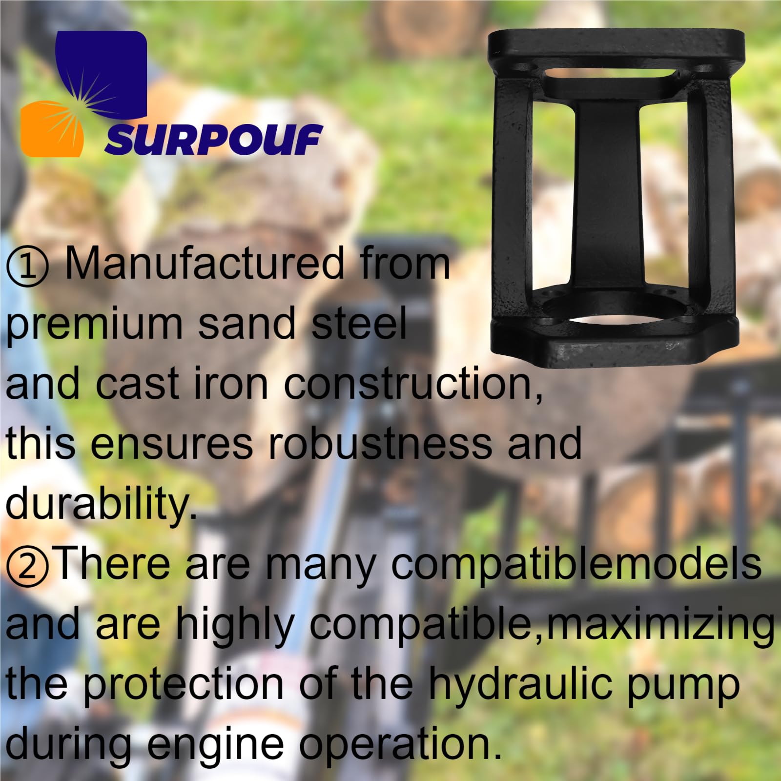 SURPOUF compact bracket design highlighting easy installation and pump protection.