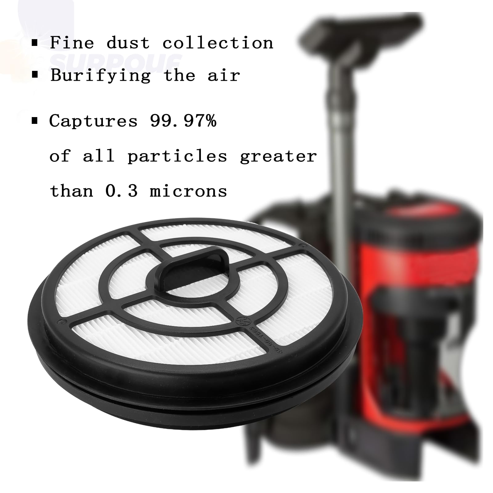 Compact SURPOUF filter measures 6.93 by 1.93 inches for tight spaces.