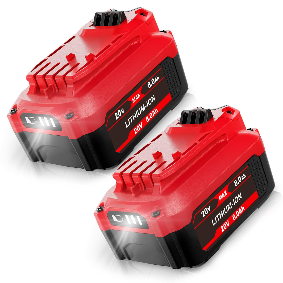 Surpowtec 2Pack 20V battery front view highlights high capacity for longer tool sessions.