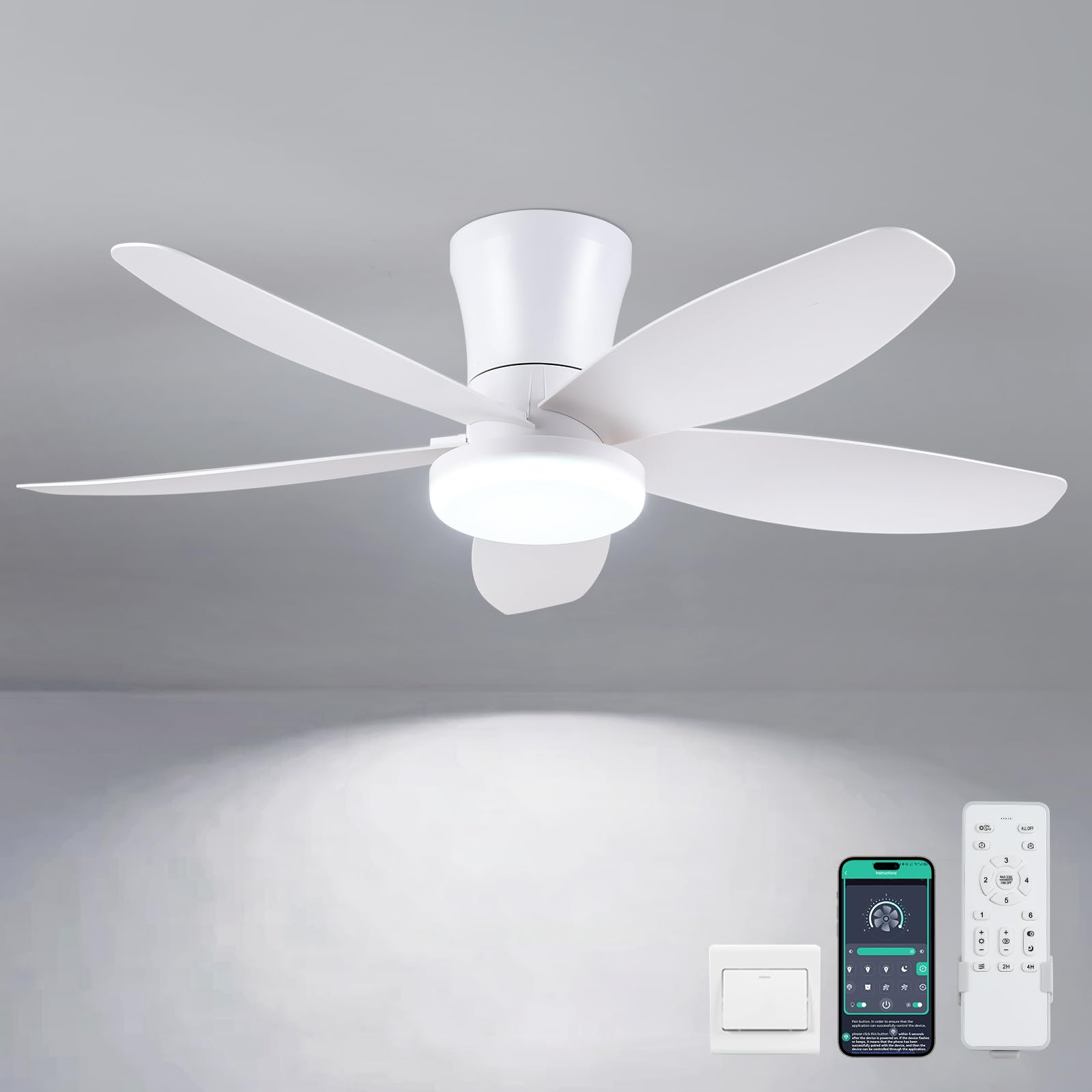 Surtime 36-inch ceiling fan with lights and remote in a modern living room.