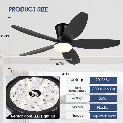 Surtime 42-inch DC reversible motor ensures quiet year-round comfort.