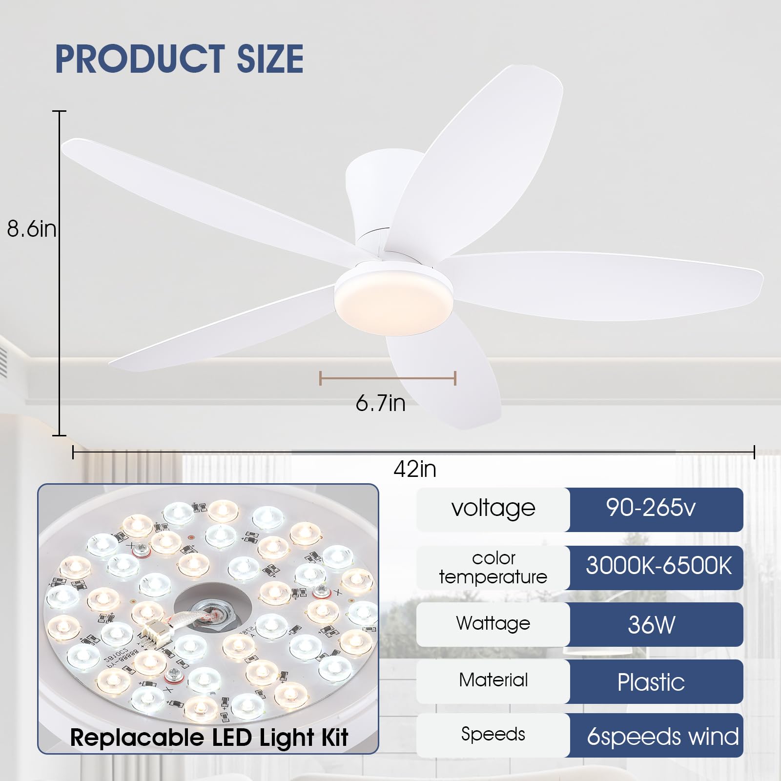 Surtime 42-inch ceiling fan DC motor delivers quiet cooling.