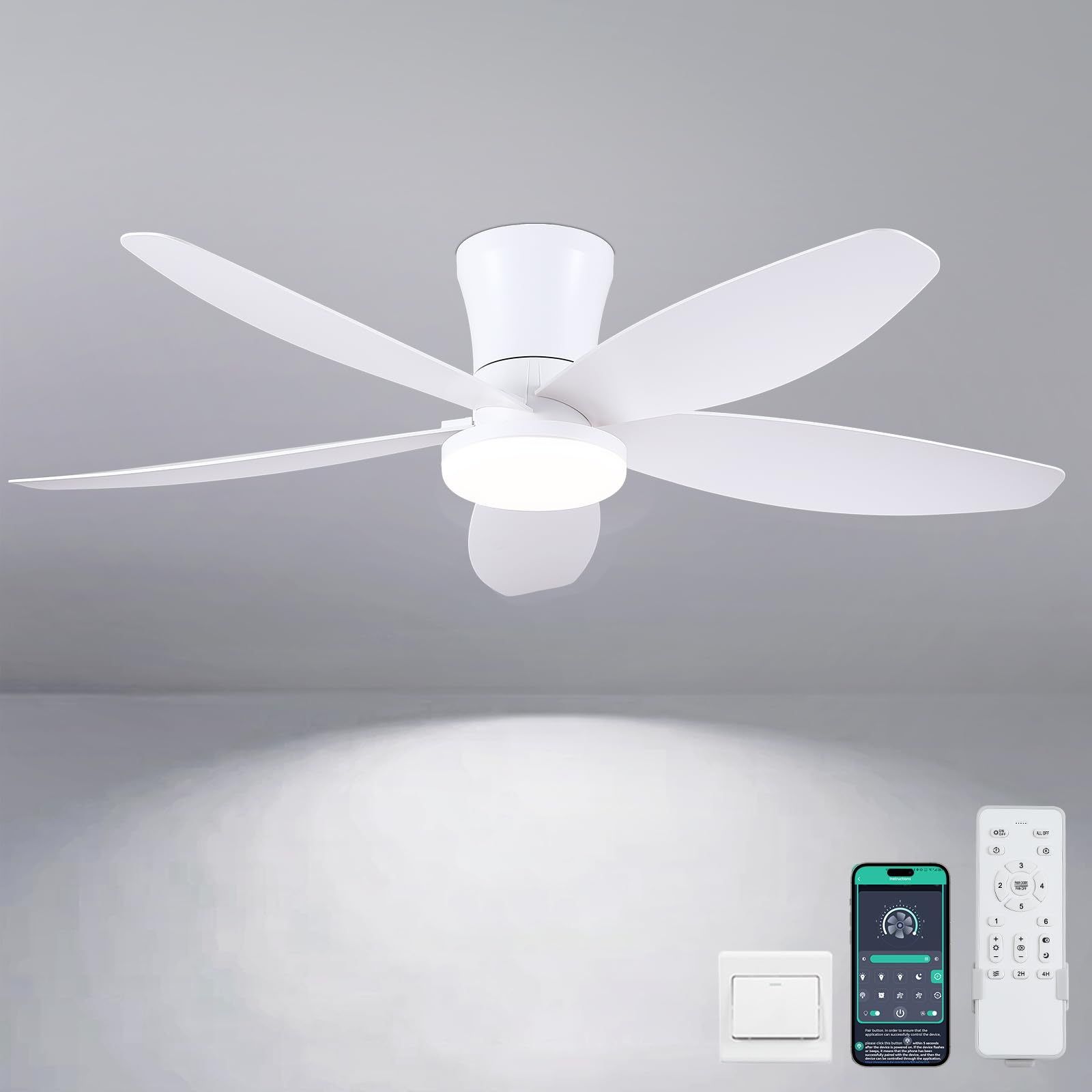 Surtime 42-inch ceiling fan with light for ambient room illumination.