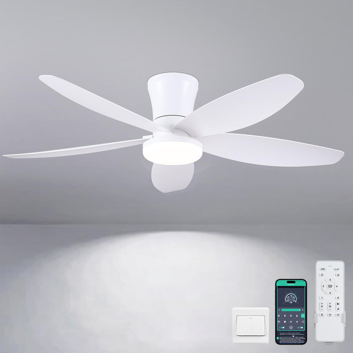 Surtime 42-inch ceiling fan with light for ambient room illumination.