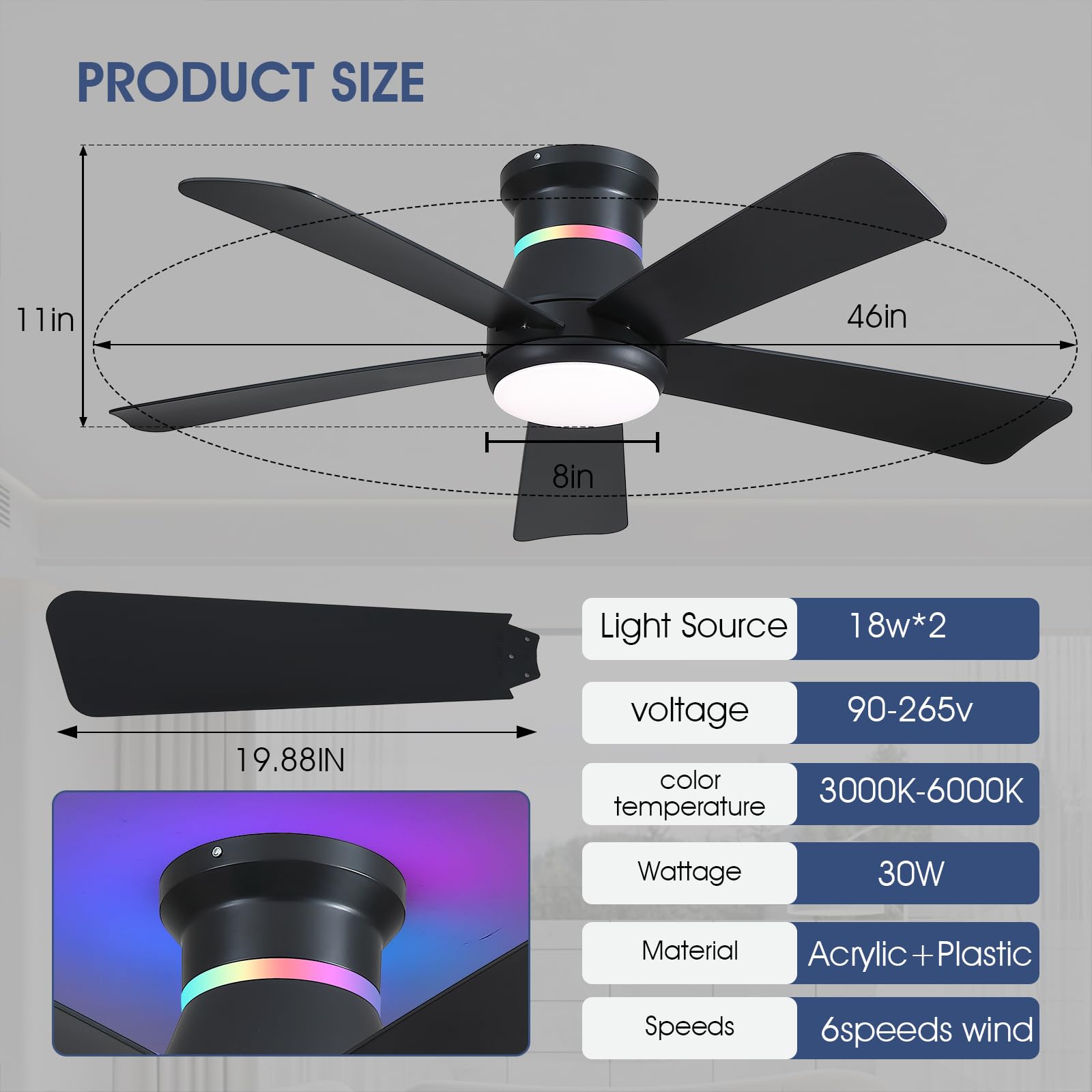 Surtime ceiling fan remote and app control for convenient operation.