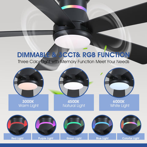 Surtime ceiling fan RGB lighting with color options for customizable atmosphere.