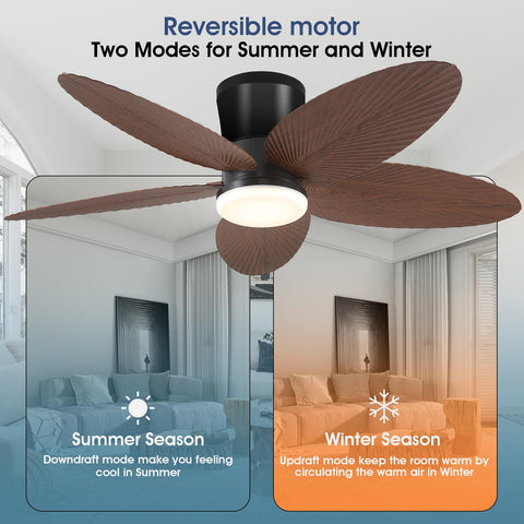 Surtime low-profile flush mount ceiling fan shown in brown finish