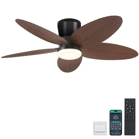 Surtime palm-leaf ceiling fan with light and remote control for living spaces