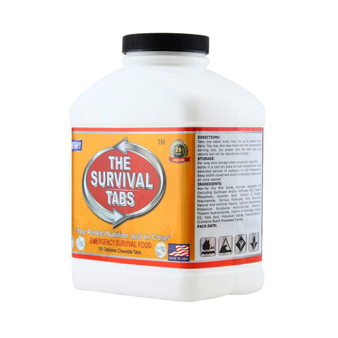 The Survival Tabs emergency kit image demonstrates practical, ready-to-use food supply.