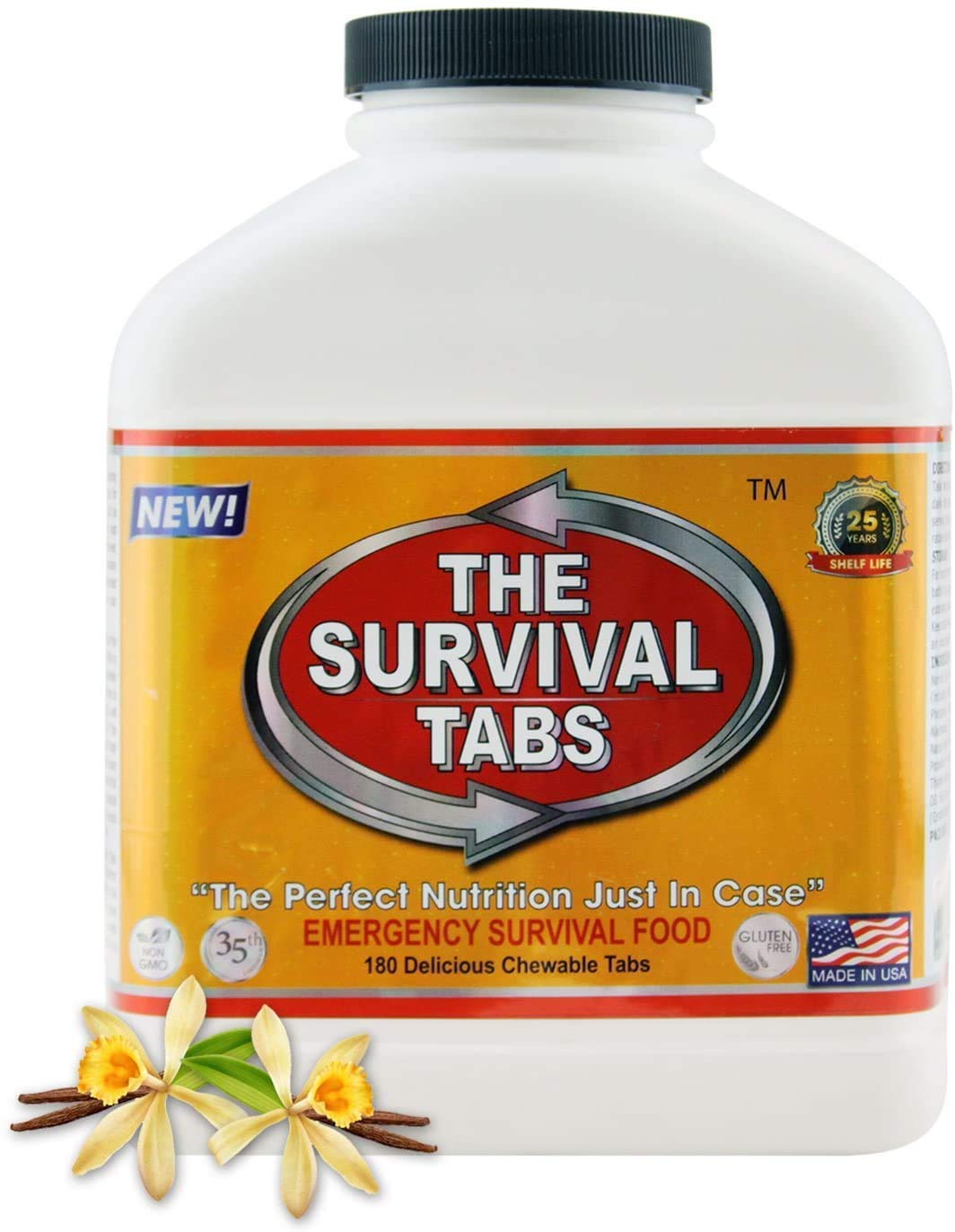 The Survival Tabs vanilla 15-day bottle highlights compact emergency storage.