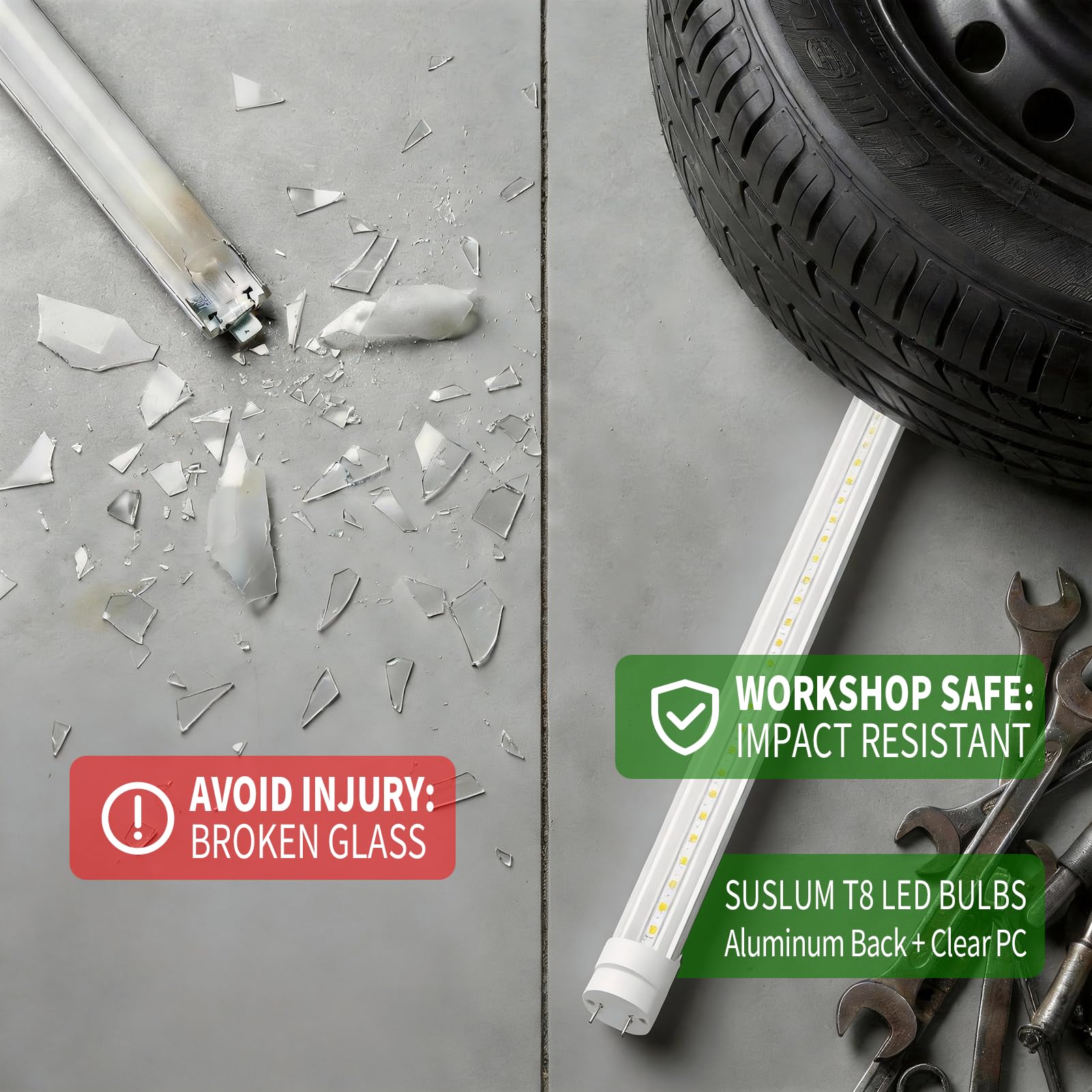 SUSLUM clear-cover bright illumination enhances visibility in workspaces.