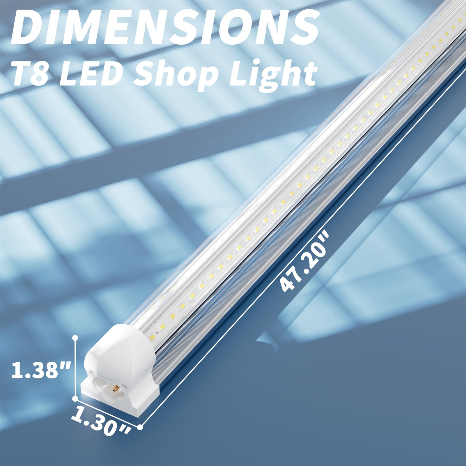 Durable V-shape SUSLUM LED tube distributes light evenly across ceiling
