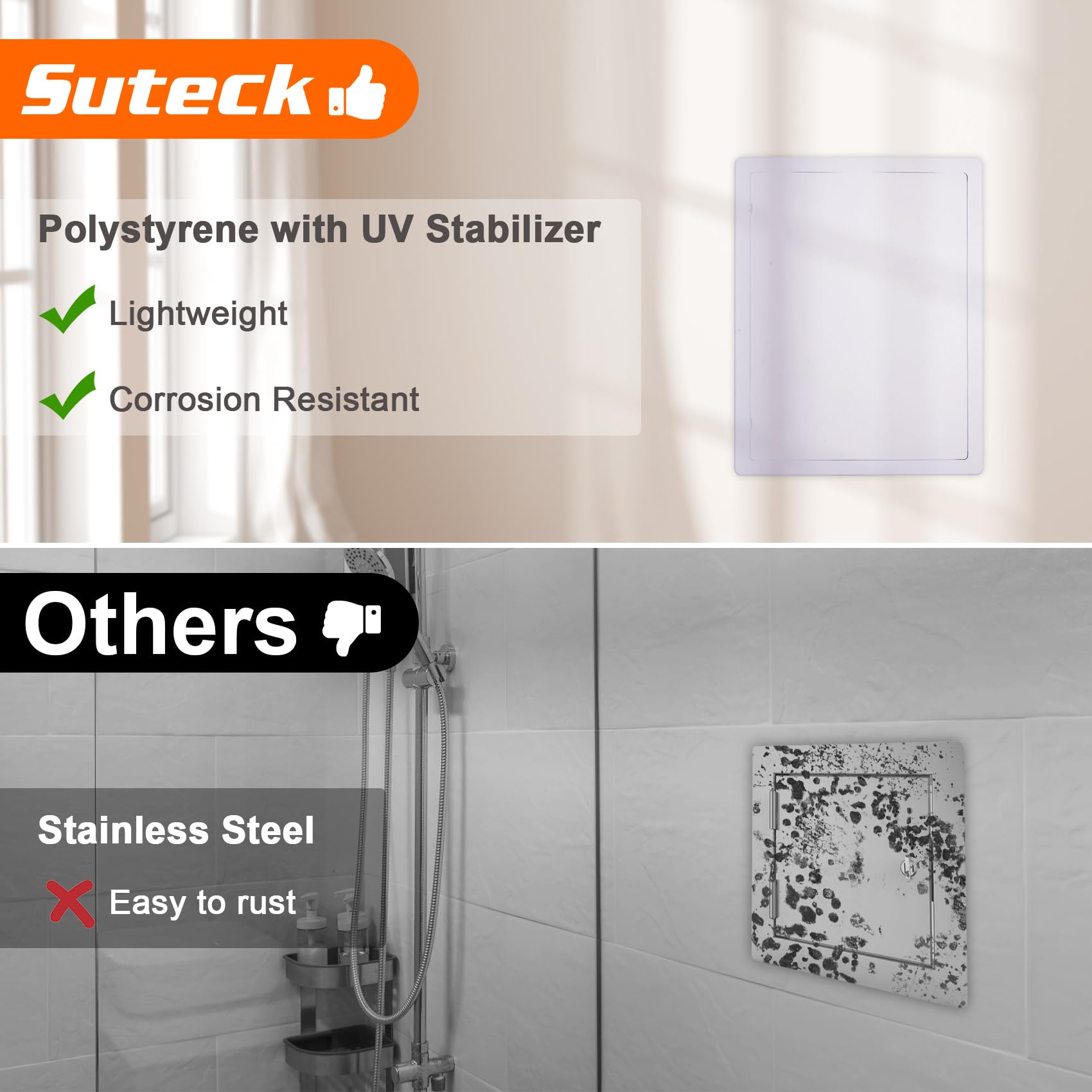 High-impact styrene construction resists fading and corrosion for indoor or outdoor use