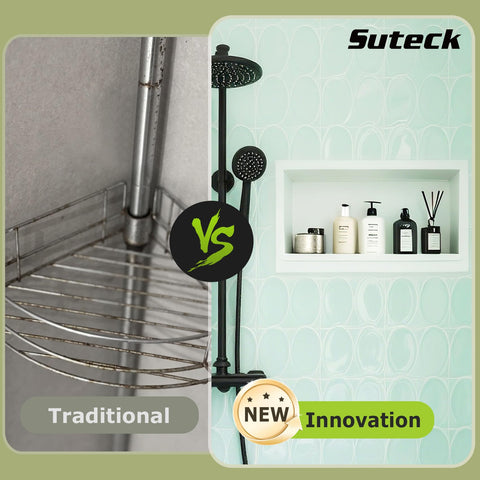 Suteck Shower Niche supports over-mount installation for flexible fitting.