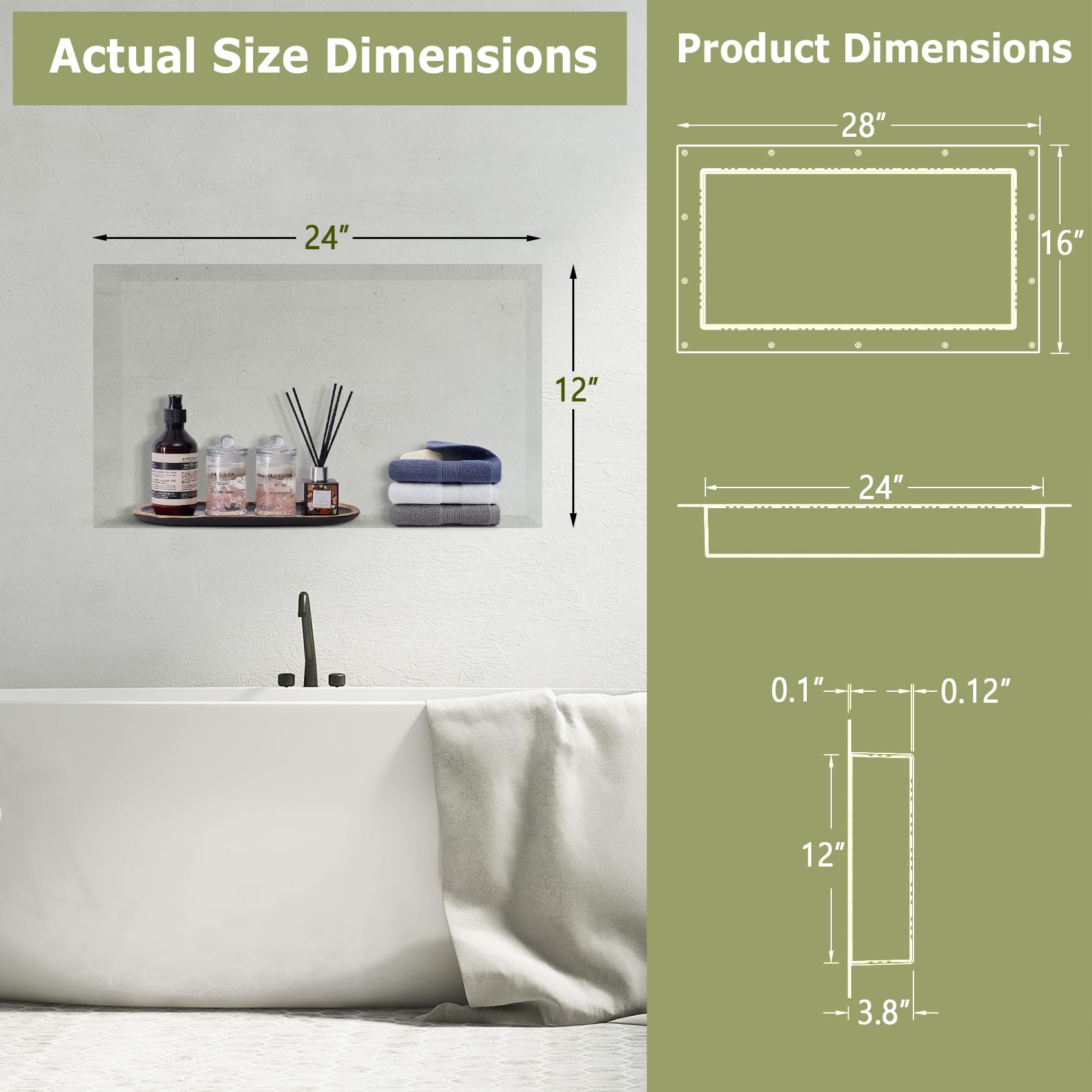 Suteck tile-ready shower niche showcases waterproof ABS construction for longevity.