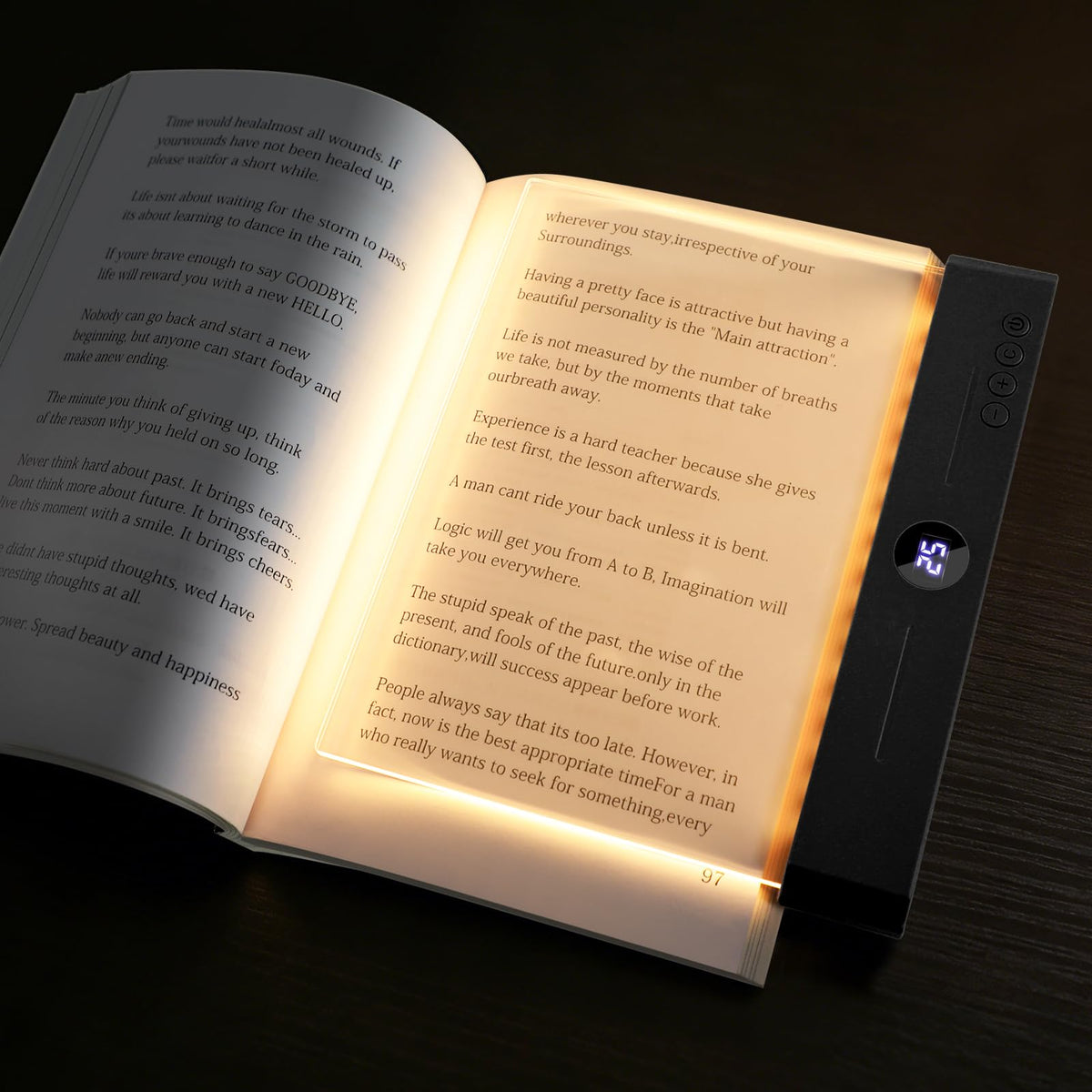 Suteng flat book light with rechargeable design for uninterrupted reading anywhere.