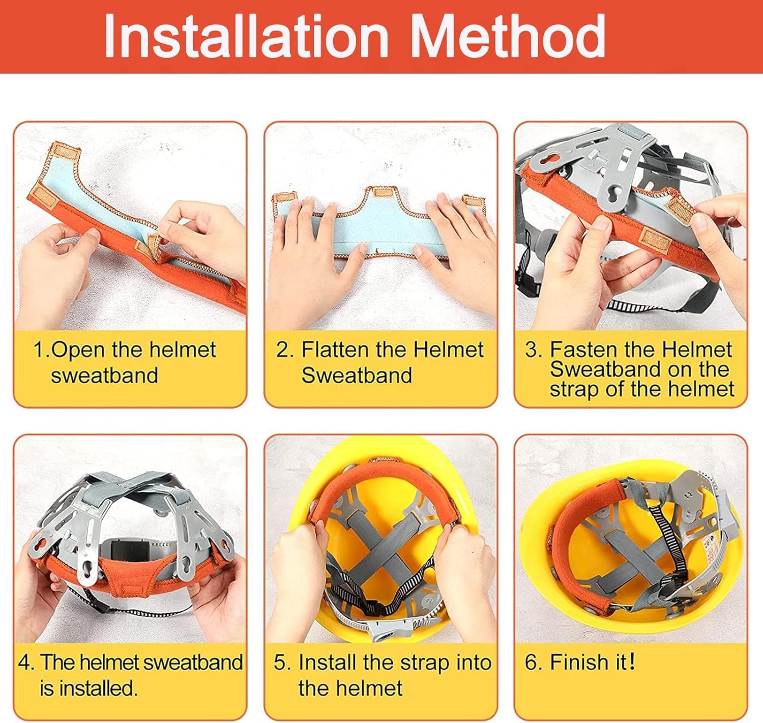 SUTETLW hardhat sweatband universal-fit demonstrating helmet compatibility.