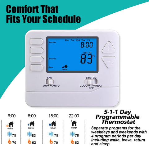 Suuwer thermostat programming schedule for weekday and weekend comfort