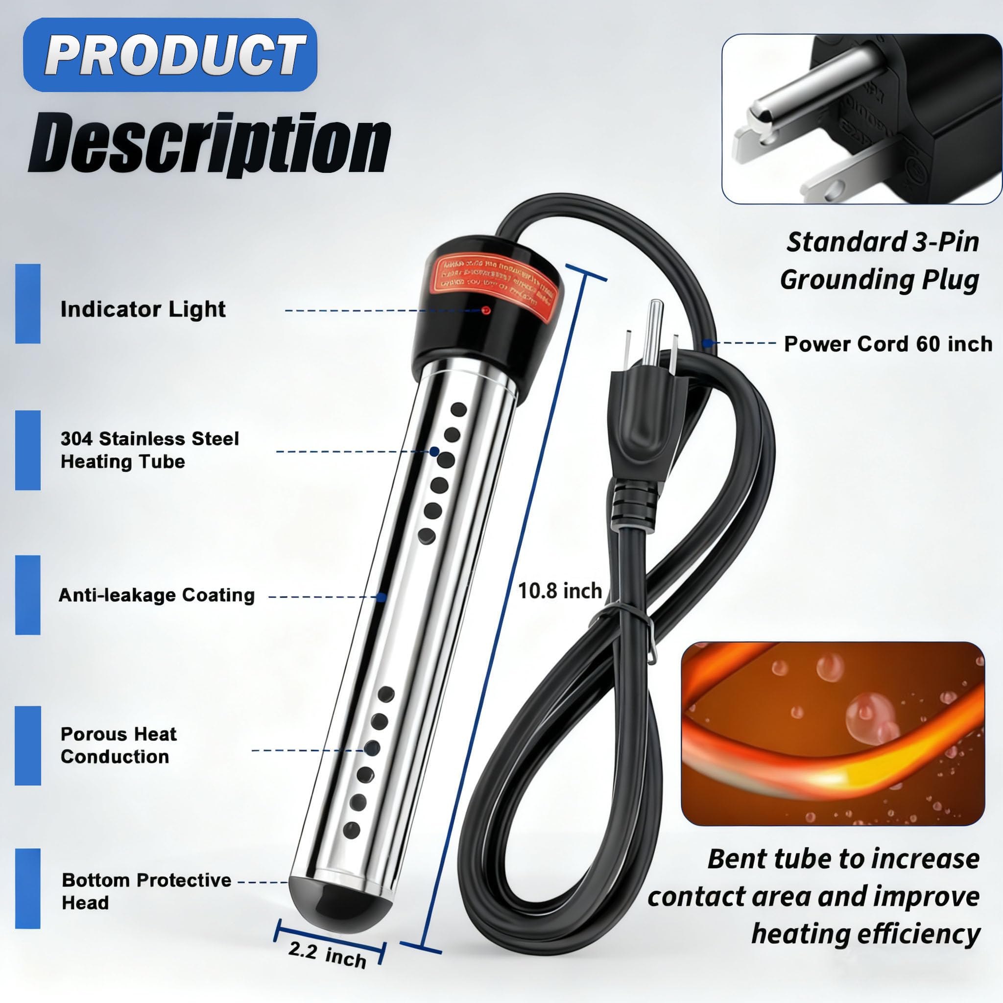 Suwdjpwo immersion heater with digital thermometer for real-time temperature monitoring