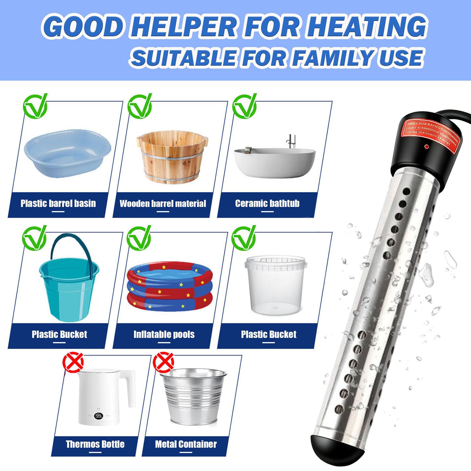 Suwdjpwo compact heater ideal for small pools and buckets, fast warming