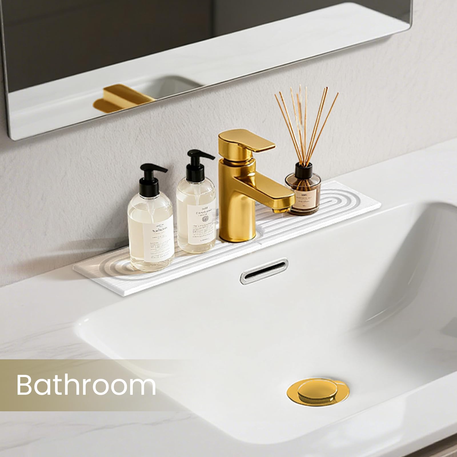SUXLINA diatomite mat demonstrates faucet base fit for standard sinks