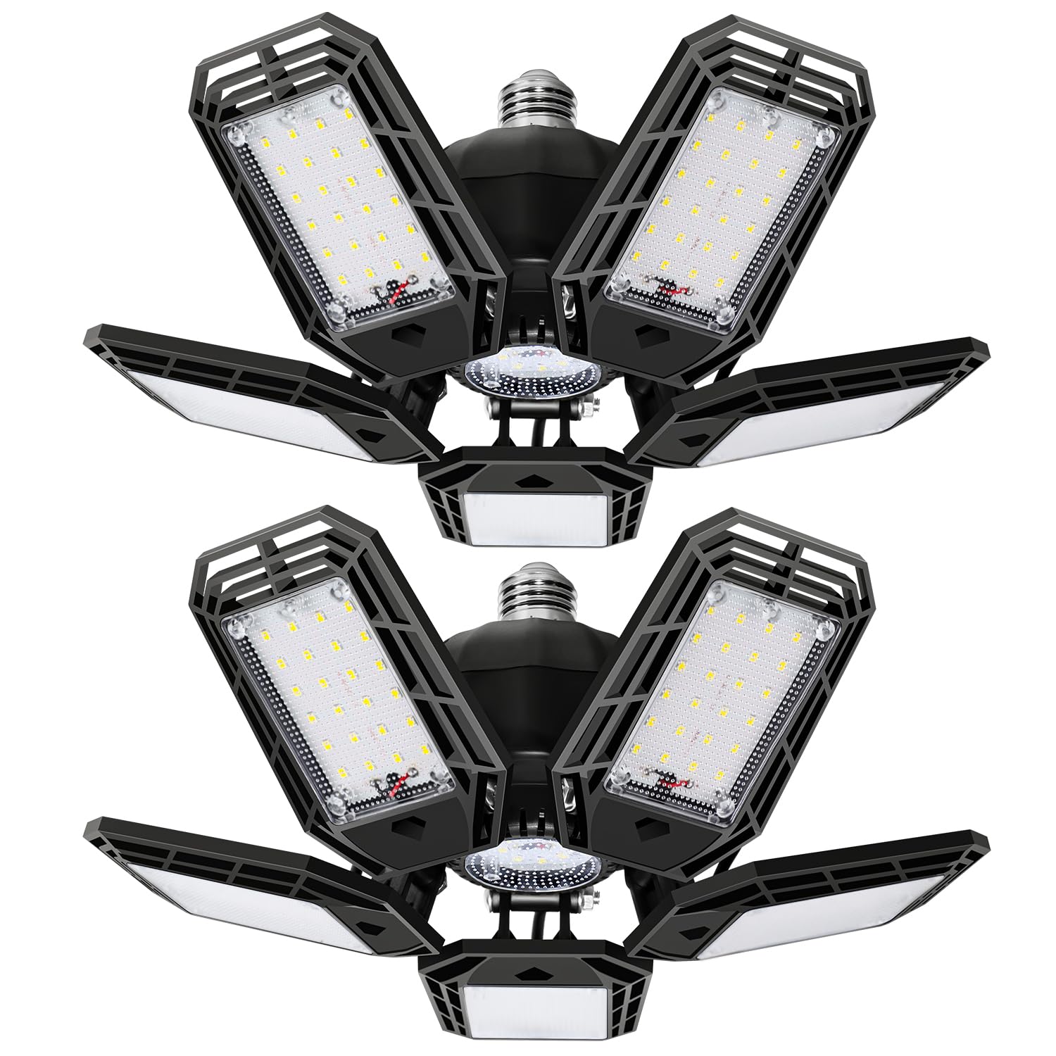 suyncyi 2-pack LED garage light with 5-panel design for even illumination.