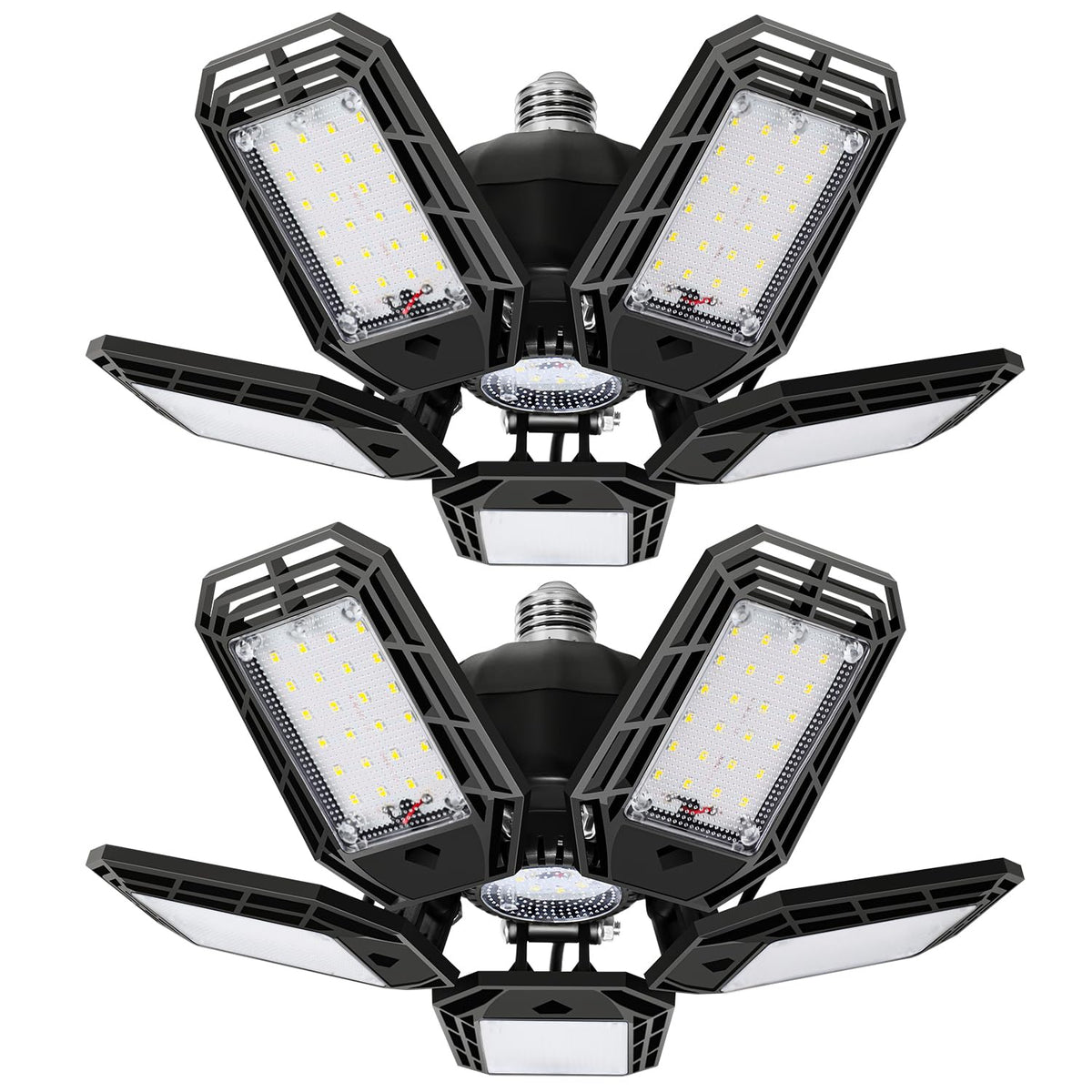 suyncyi 2-pack LED garage light with 5-panel design for even illumination.