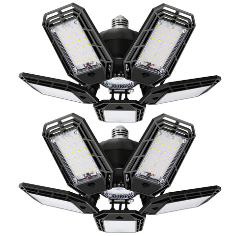 suyncyi 2-pack LED garage light with 5-panel design for even illumination.