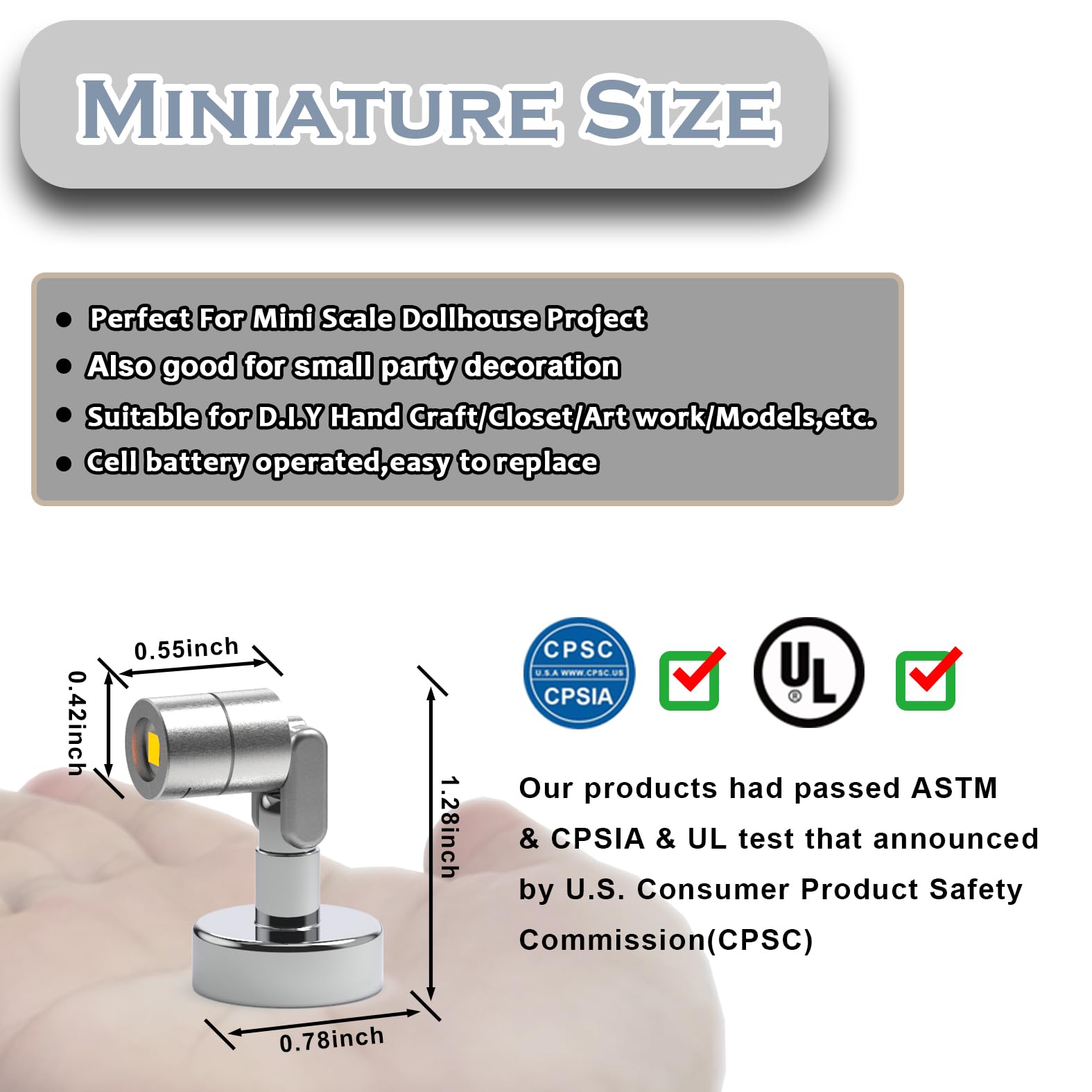 SUZEYAR miniature spotlight with magnet base for easy mounting on surfaces