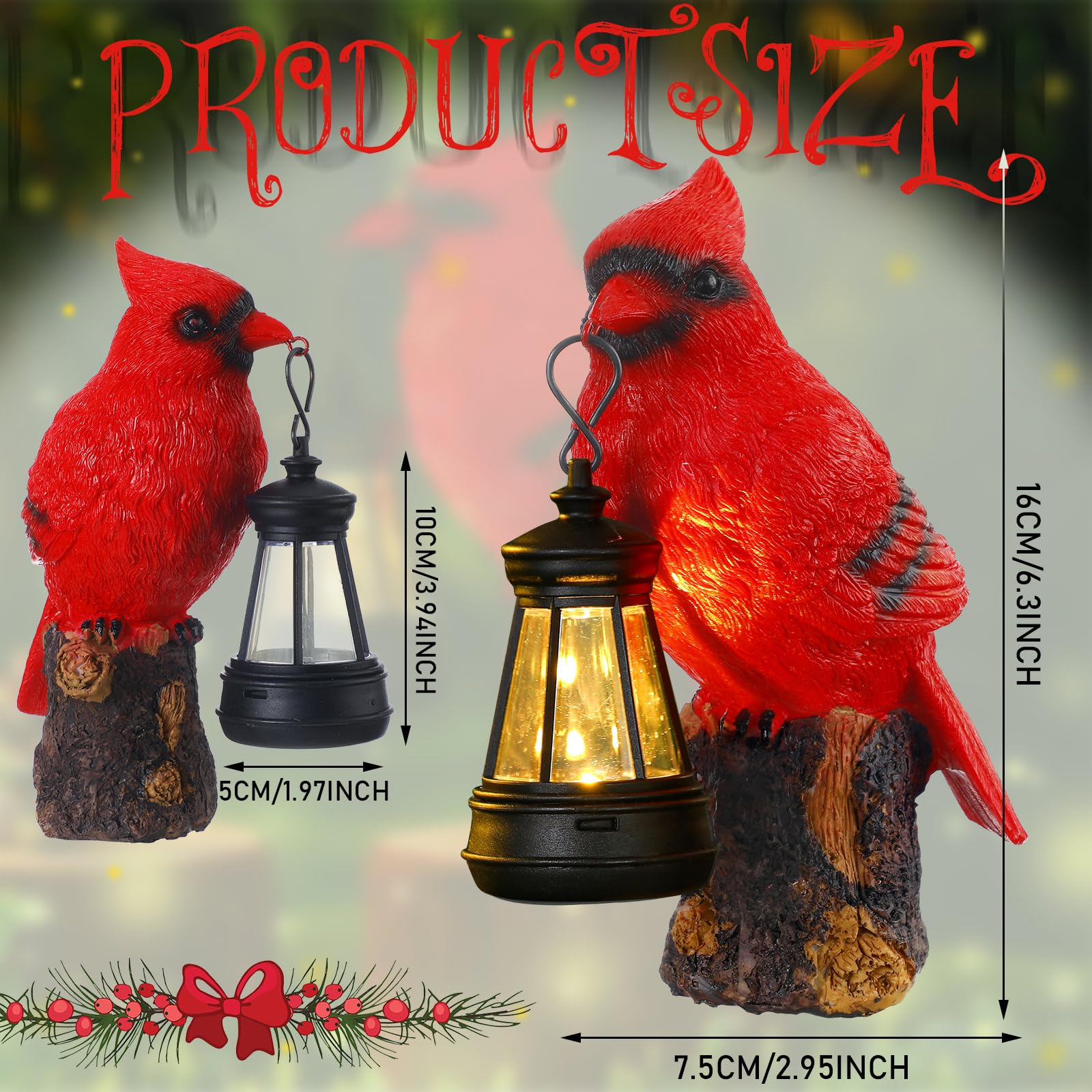Suzile cardinal garden statue-solar lantern near patio seating with warm light