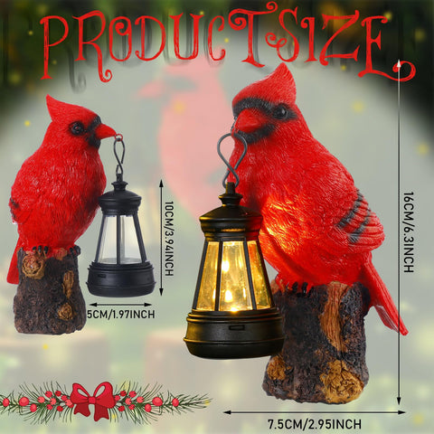 Suzile cardinal garden statue-solar lantern near patio seating with warm light
