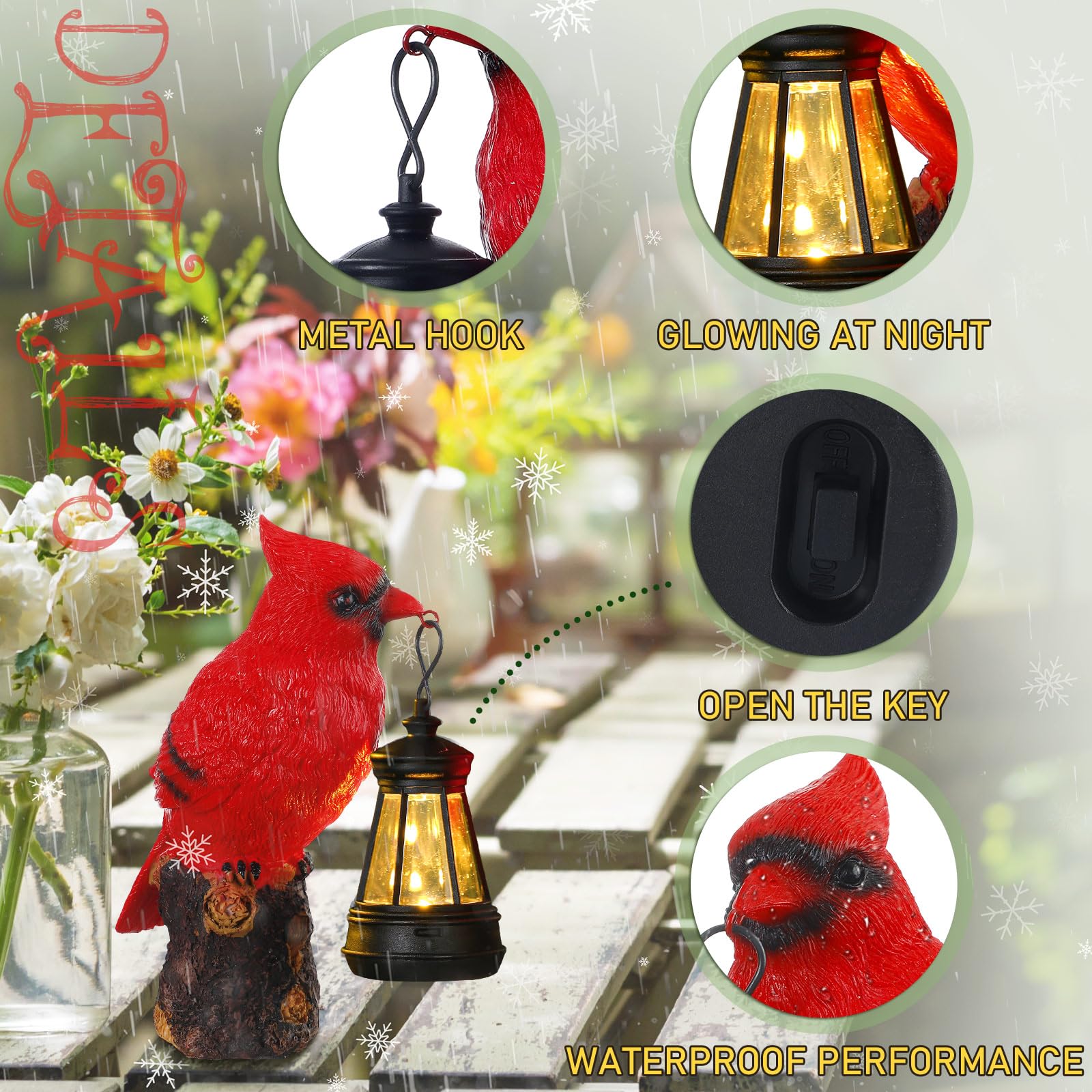 Suzile Cardinal Garden Statue with Solar Lantern close-up of reinforced base
