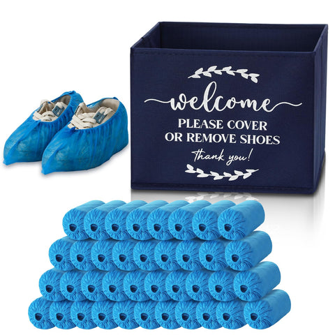 Suzile disposable blue shoe covers in a 200-pack with dispenser for clean entryways