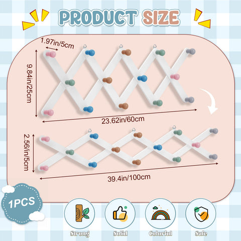 Suzile pine wood coat rack detail highlighting sturdy construction for kids.