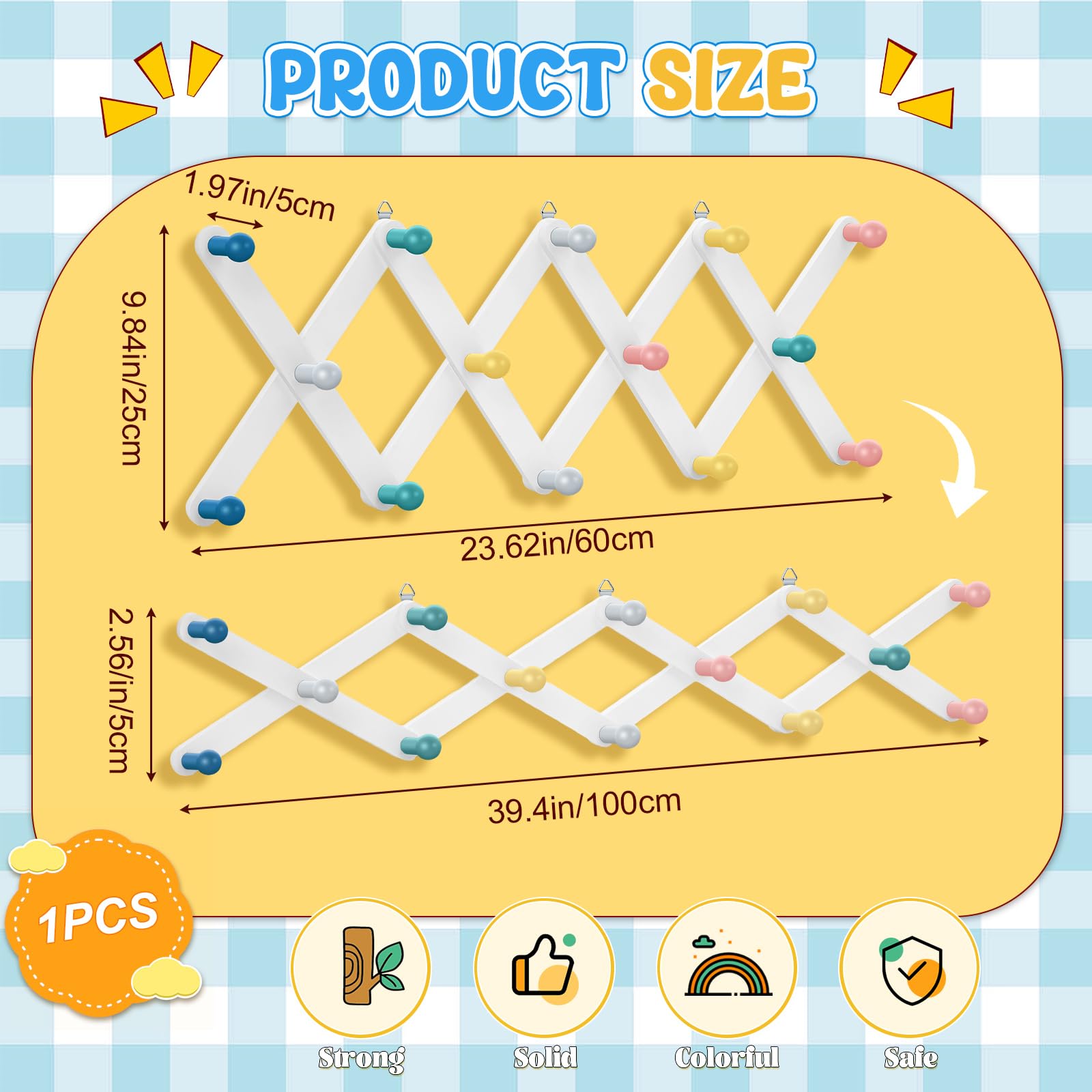 Suzile rainbow pegs accordion wall hanger adds playful storage for hats and backpacks.