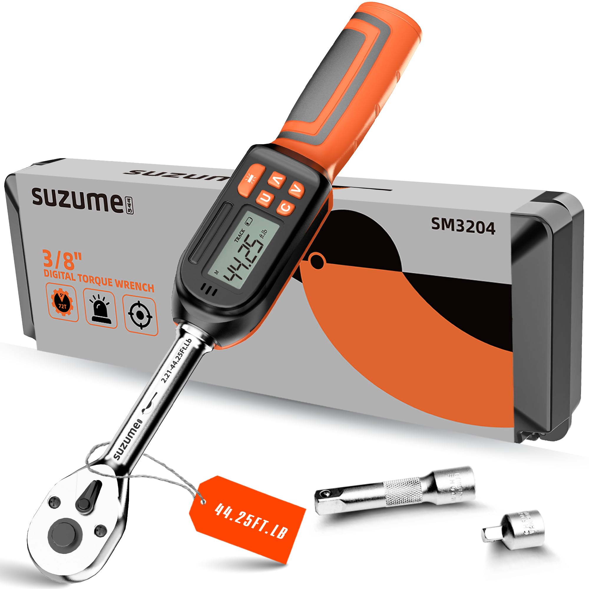 Suzume 3/8 digital torque wrench display provides precise readings for accurate tightening on automotive projects.