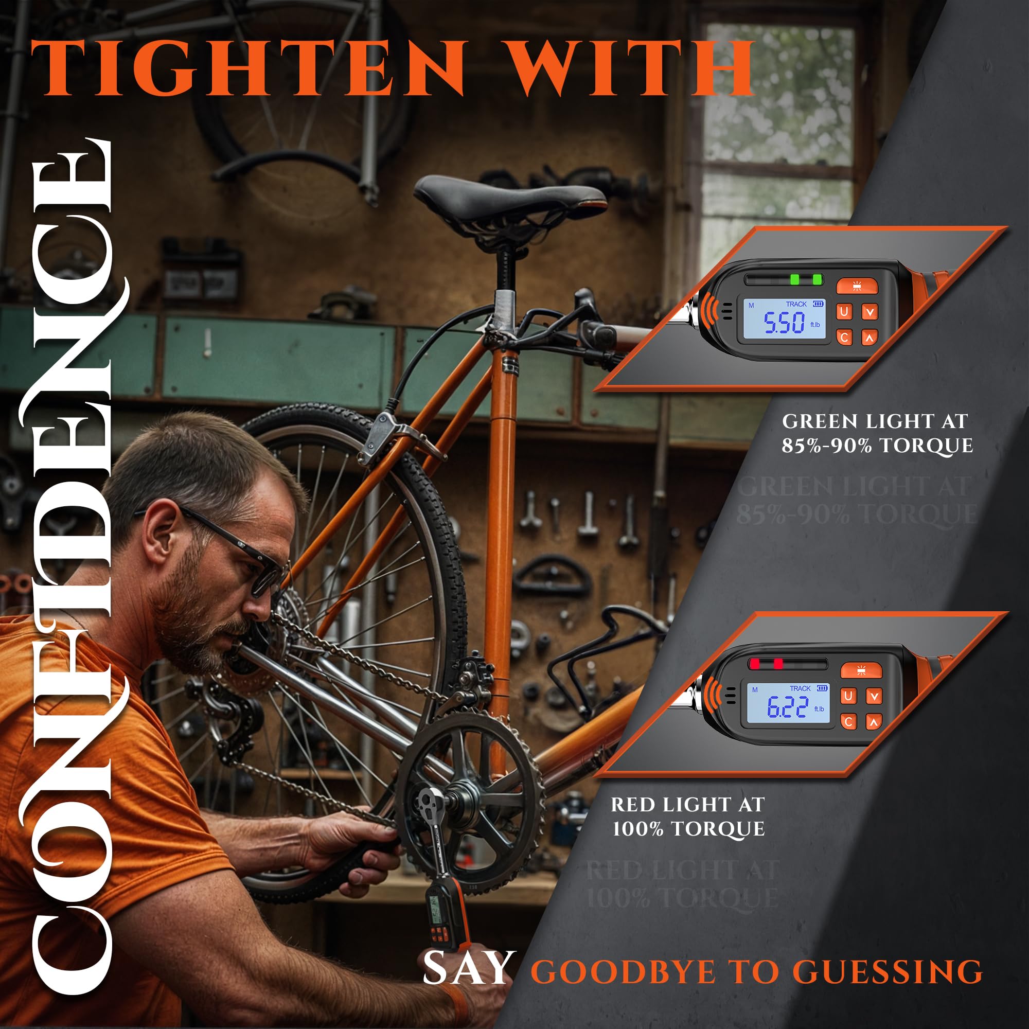 Suzume 3/8 torque wrench Track mode displays real-time torque during adjustment.